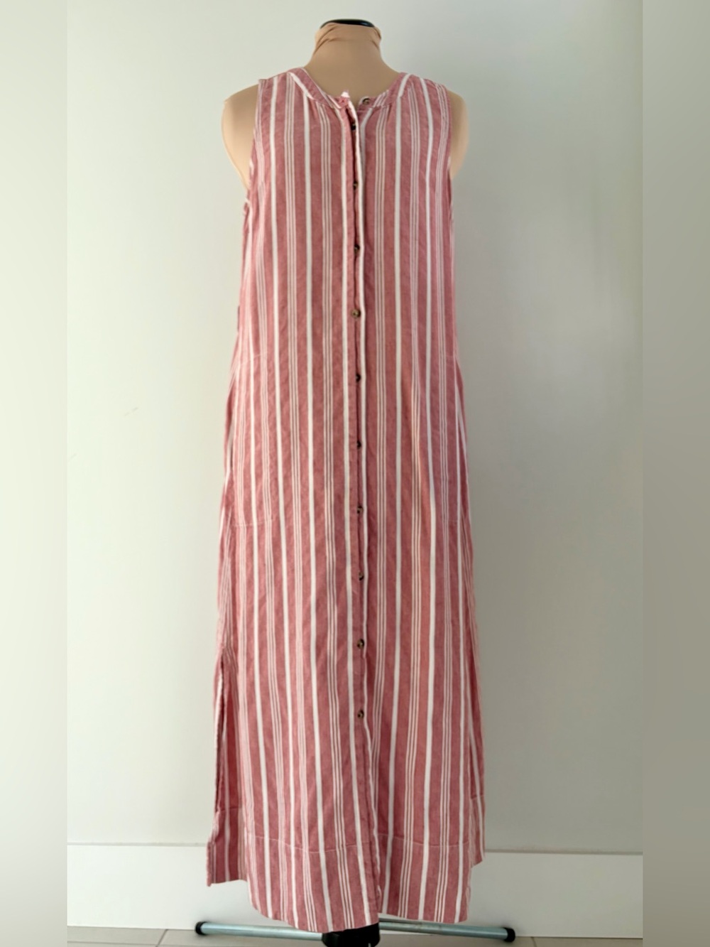 Club Monaco Linen Blend Maxi Dress – Striped Button Front Dress | Size 12